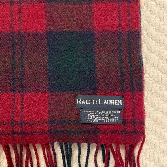 Ralph Lauren Blue Label 100% Lamb's Wool Dark Red/Green Plaid Scarf - Picture 3 of 6